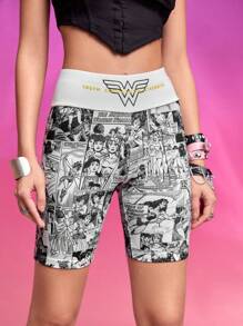 WONDER WOMAN X SHEIN Pop Art Print Biker Shorts
