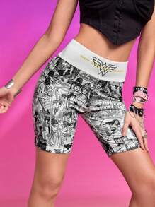 WONDER WOMAN X SHEIN Pop Art Print Biker Shorts
