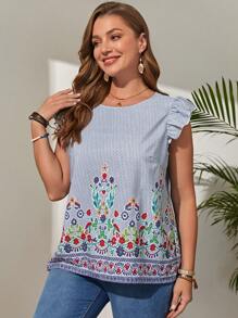 EMERY ROSE Áo sơ mi Plus Size Xù Hoa Sọc Boho - Nhiều màu - Xem 4