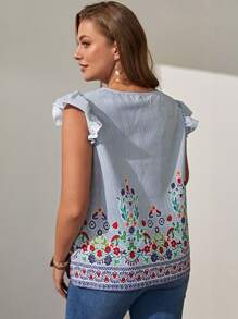 EMERY ROSE Áo sơ mi Plus Size Xù Hoa Sọc Boho - Nhiều màu - Xem 2