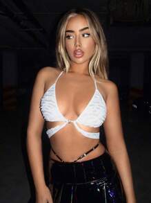 SHEIN ICON 後背繫帶繞頸短上衣 - 白色 - 查看 4