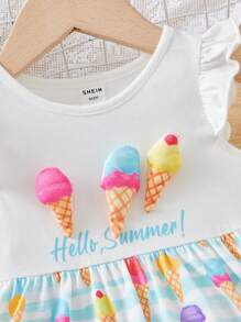 SHEIN Bebé Vestido helado con parche con estampado de letra ribete con fruncido - Multicolor - Ver 4