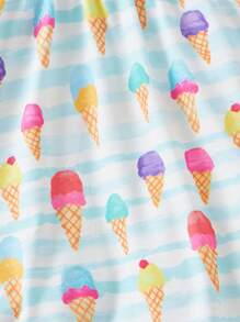 SHEIN Bebé Vestido helado con parche con estampado de letra ribete con fruncido - Multicolor - Ver 5