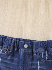 SHEIN Young Girl Toddler Girls Ripped Roll Up Hem Denim Shorts