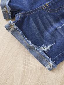 SHEIN Young Girl Toddler Girls Ripped Roll Up Hem Denim Shorts