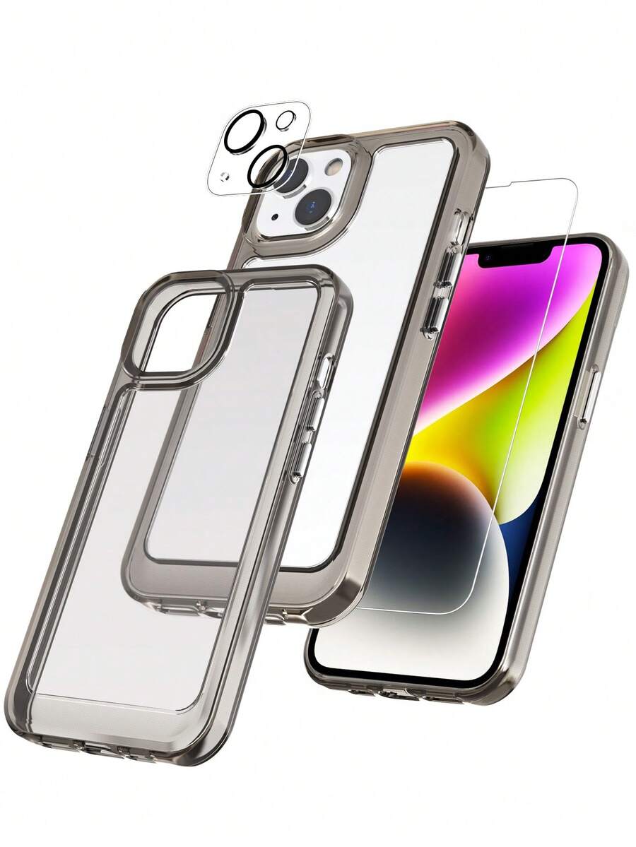 Habyby 3 In 1 Clear Anti-fall Phone Case & Lens Protector & Screen Protector - Khaki - View 1