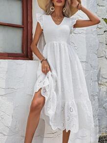 Breezaya 網眼刺繡荷葉邊洋裝 - 白色 - 查看 5