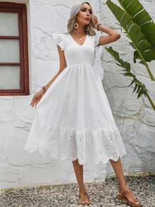 Breezaya 網眼刺繡荷葉邊洋裝 - 白色 - 查看 6