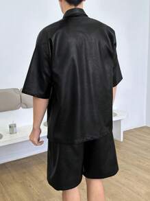 Manfinity RebelGame Men Flap Pocket Drop Shoulder Shirt & Shorts Without Tee - Black - View 2