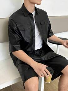 Manfinity RebelGame Men Flap Pocket Drop Shoulder Shirt & Shorts Without Tee - Black - View 4