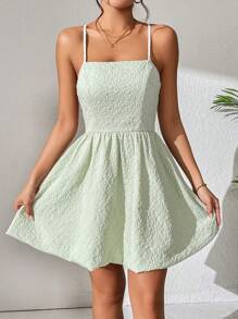 SHEIN PETITE Đầm Lộ Lưng Hội Chữ thập màu trơn Gợi cảm - màu xanh lá - Xem 3