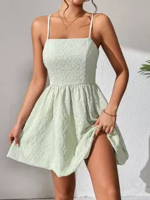 SHEIN PETITE Đầm Lộ Lưng Hội Chữ thập màu trơn Gợi cảm - màu xanh lá - Xem 4
