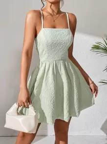 SHEIN PETITE Đầm Lộ Lưng Hội Chữ thập màu trơn Gợi cảm - màu xanh lá - Xem 5