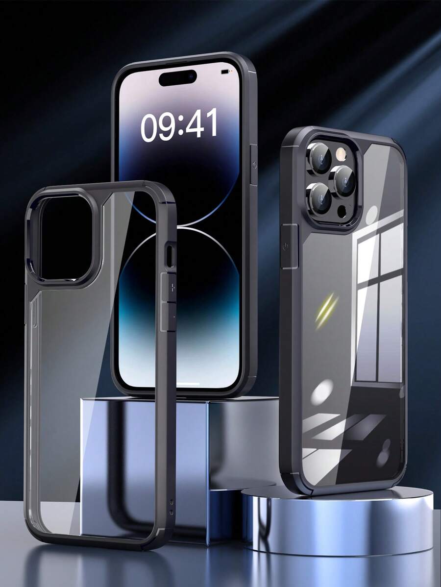 Habyby Hard PC Anti-fall Anti-yellow Rhinestone Clear Armor Phone Case Compatible With iPhone15/15Plus/15Pro/15Promax - Black - View 1