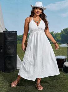 SHEIN VCAY Plus Solid Tie Backless Cami Dress Country Dress - White - View 2
