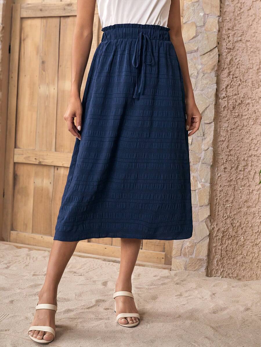 EMERY ROSE 紙袋腰前打結半身裙 - 藏蓝色 - 查看 1