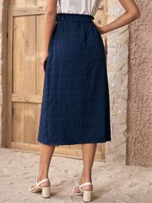 EMERY ROSE 紙袋腰前打結半身裙 - 藏蓝色 - 查看 2