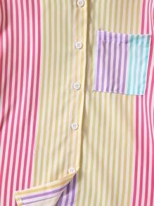 Girls Striped Print Colourblock Patched Pocket Drop Shoulder Shirt - Multicolor - View 6