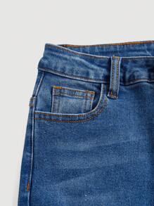 SHEIN Girlism Teen Girls Ripped Flare Leg Jeans - Medium Wash - View 3