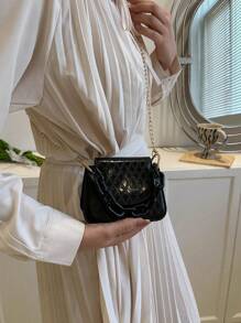 迷你方包黑色鏈條帶適用於日常 - 黑色 - 查看 6