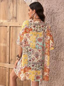 EMERY ROSE Floral Print Open Front Kimono Without Cami Top - Multicolor - View 2