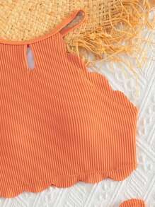 Tween Girl Scallop Trim Bikini Set Summer Beach - Orange - View 4