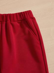 SHEIN EZwear Ngày lễ tình nhân, cộng với áo ba lỗ họa tiết chữ và quần nỉ - Đỏ - Xem 3