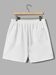 GENTILAND Men Cotton Letter Graphic Tee & Drawstring Waist Shorts - White - View 3