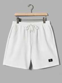 GENTILAND Men Cotton Letter Graphic Tee & Drawstring Waist Shorts - White - View 4