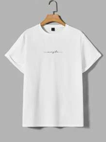 GENTILAND Men Cotton Letter Graphic Tee & Drawstring Waist Shorts - White - View 8