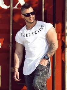 Manfinity Sport Corelite Hombres Camiseta deportiva con estampado de letra - Blanco - Ver 1