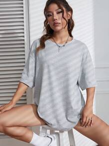 INAWLY Solid Drop Shoulder Tee - Light Grey - View 3