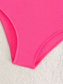 Girls Solid Criss Cross Backless One Piece Swimsuit - Pink - View 4