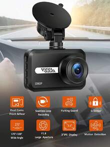 Car Dash Cam Front And Rear FHD1080P Dash Camera With 32G SD Card - Black - View 4