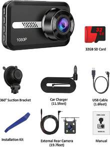 Car Dash Cam Front And Rear FHD1080P Dash Camera With 32G SD Card - Black - View 8