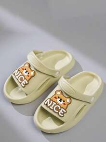 男孩卡通熊和字母圖案PVC可愛拖鞋戶外 - 杏色 - 查看 1