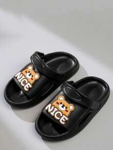 男孩卡通熊和字母圖案PVC可愛拖鞋戶外 - 黑色 - 查看 1