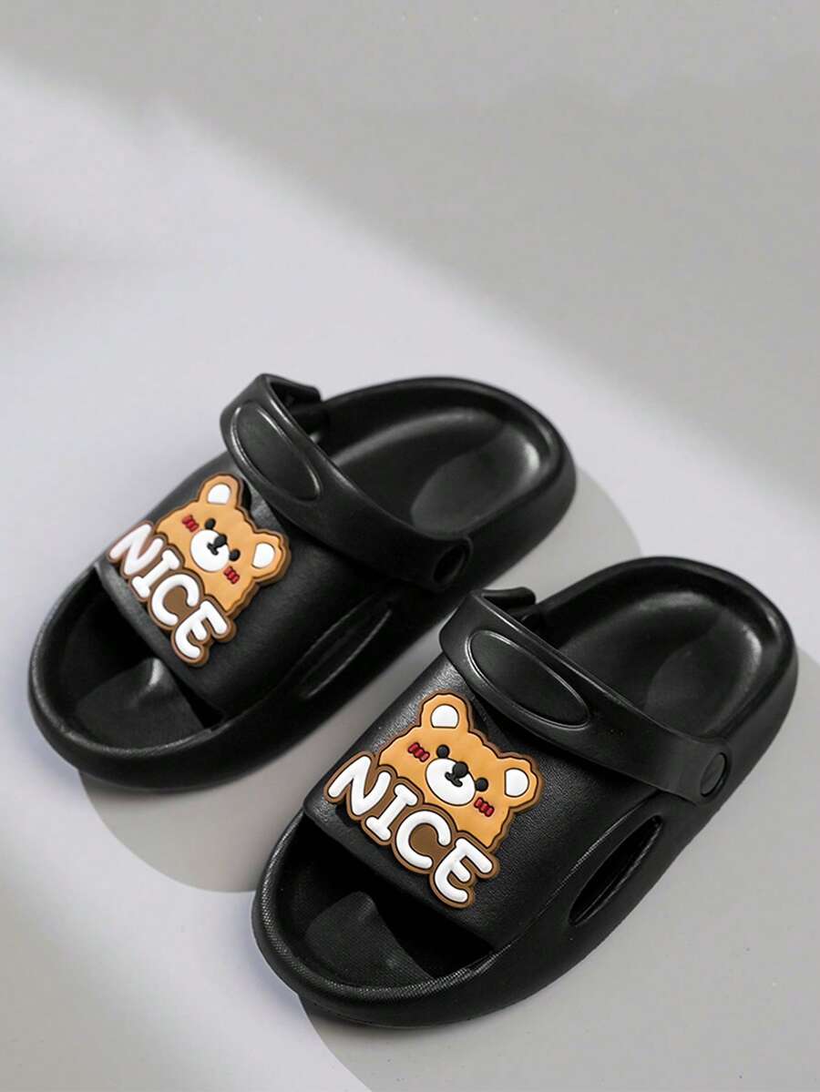 男孩卡通熊和字母圖案PVC可愛拖鞋戶外 - 黑色 - 查看 1
