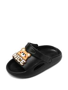 男孩卡通熊和字母圖案PVC可愛拖鞋戶外 - 黑色 - 查看 2