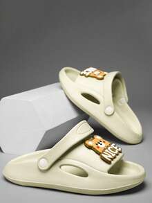 男孩卡通熊和字母圖案PVC可愛拖鞋戶外 - 杏色 - 查看 2