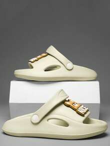 男孩卡通熊和字母圖案PVC可愛拖鞋戶外 - 杏色 - 查看 4