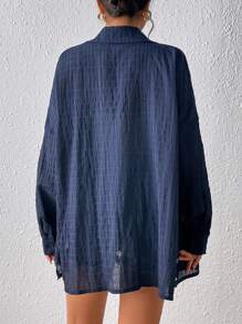Chiquease Drop Shoulder Button Front Shirt - Navy Blue - View 2