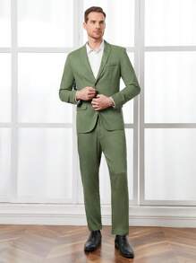 Manfinity Bizwear Bộ đồ nam Túi Chia Dây kéo Nút phía trước màu trơn Công việc - xanh quân đội - Xem 2