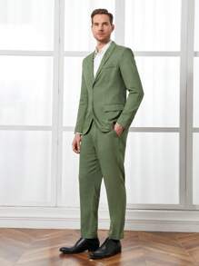 Manfinity Bizwear Bộ đồ nam Túi Chia Dây kéo Nút phía trước màu trơn Công việc - xanh quân đội - Xem 4