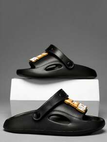 男孩卡通熊和字母圖案PVC可愛拖鞋戶外 - 黑色 - 查看 3