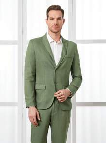 Manfinity Bizwear Bộ đồ nam Túi Chia Dây kéo Nút phía trước màu trơn Công việc - xanh quân đội - Xem 5