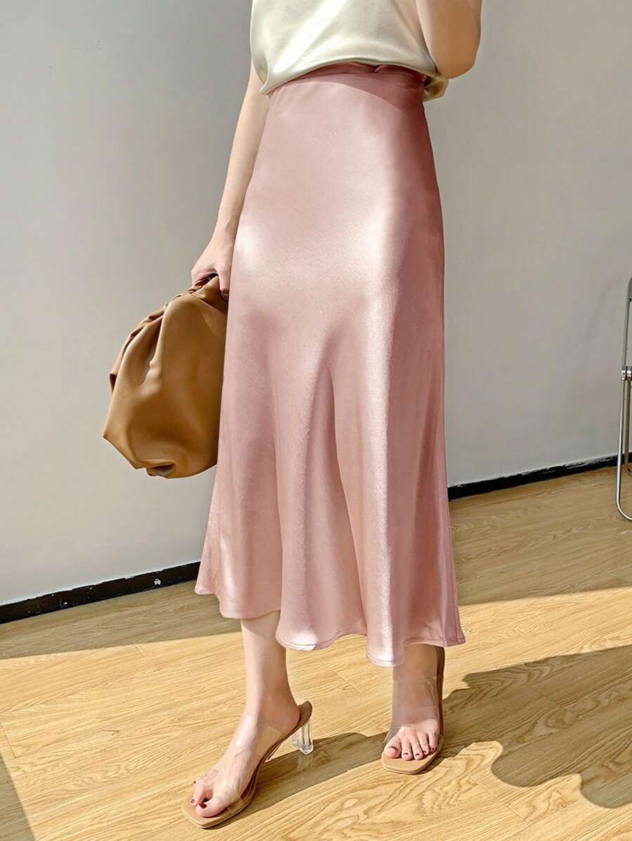 DAZY 高腰纯色A字裙 - 淺粉色 - 查看 1