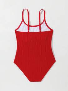 Girls Solid Cami One Piece Swimsuit - Red - View 2