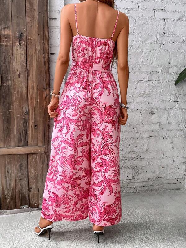 SHEIN VCAY Allover Print Belted Cami Jumpsuit SHEIN UK