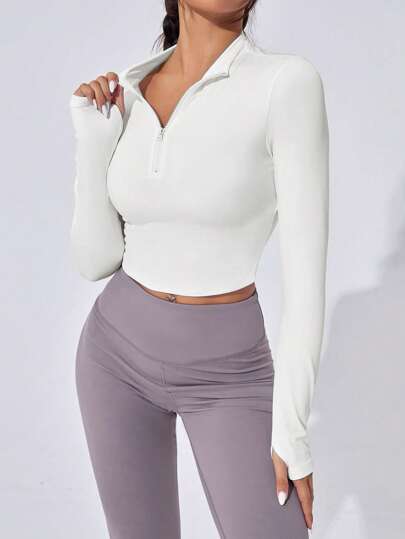 Sweatshirt court ajusté de couleur unie minimaliste et décontracté